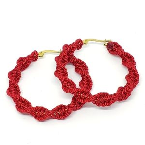 Beautiful red string hoop earrings, handmade braided hoops,